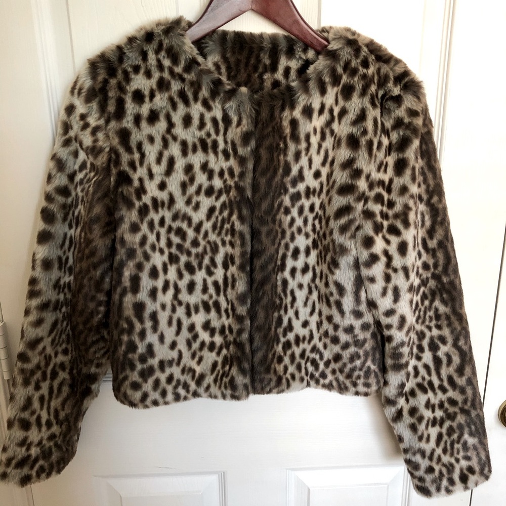 Trouvé Leopard Print Faux Fur Teddy Jacket in Brown and Cream